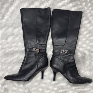 Black Leather Anne Klein Knee-High Boots - Size 7.5